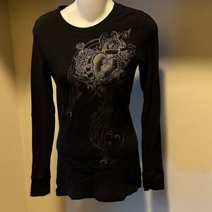 Black Long Sleeve Top with Embellished Design